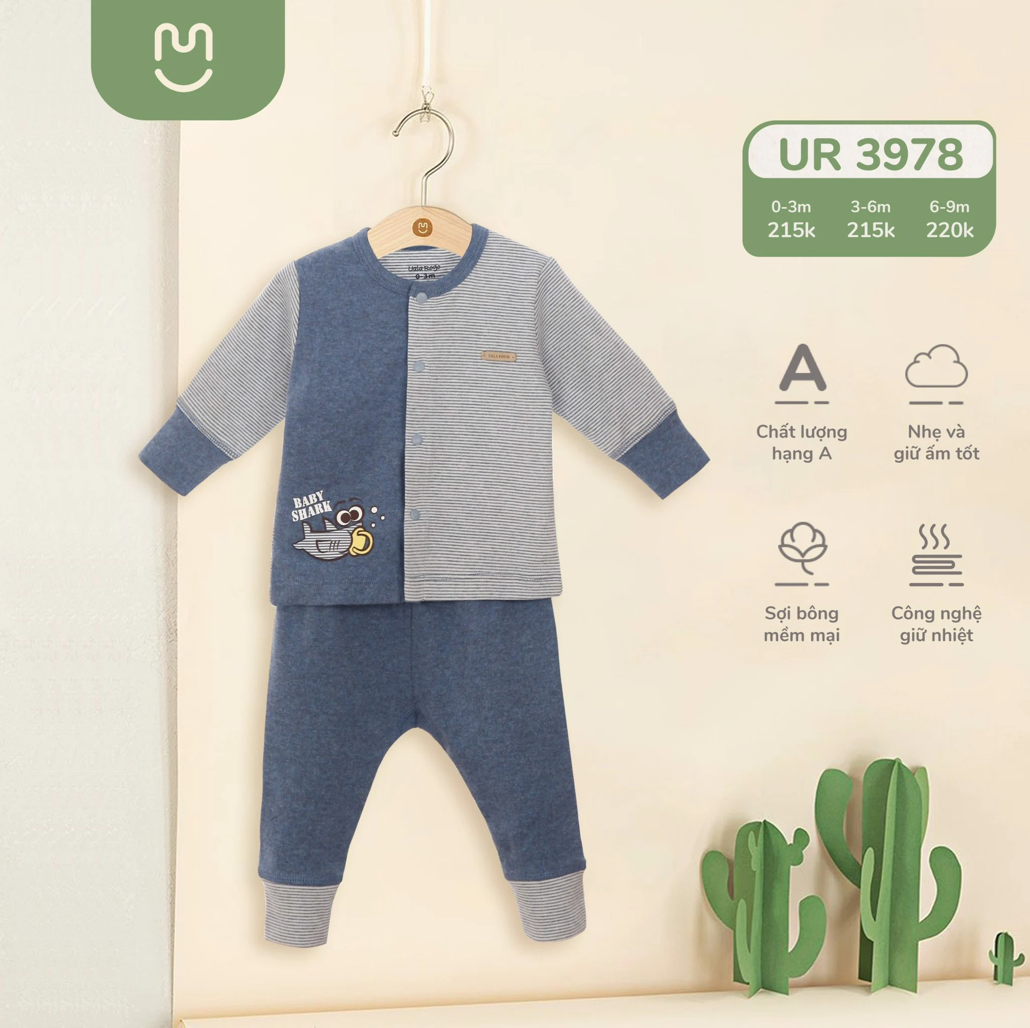 Bộ QA cài giữa dài tay BABY SHARK UR