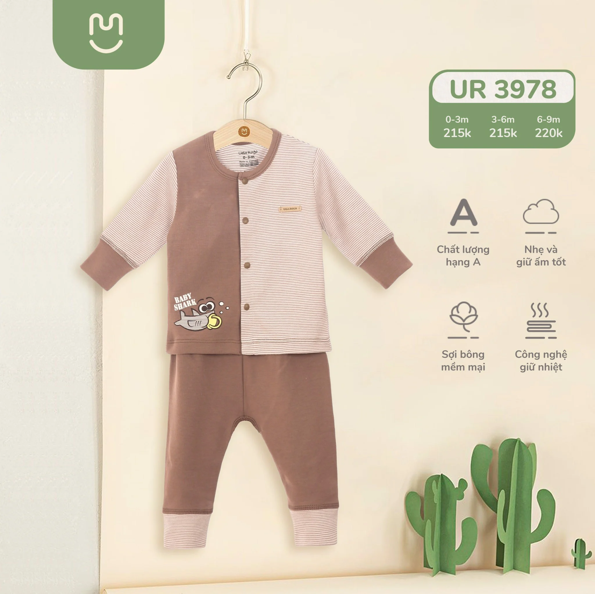 Bộ QA cài giữa dài tay BABY SHARK UR